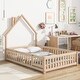 preview thumbnail 38 of 44, House-Shaped Headboard Floor Bed, Bed Platform with Fence Design Full Natural