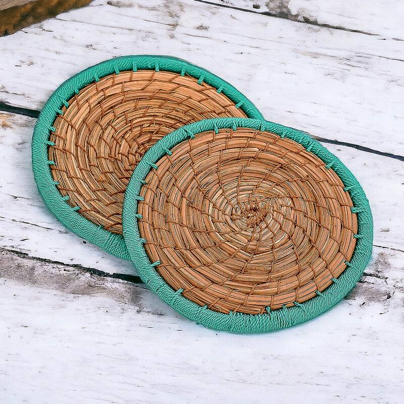 Novica Handmade Latin Toast In Green Pine Needle Coasters (Pair)