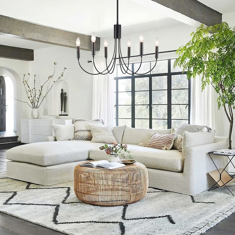6-Light Modern Chandelier, Farmhouse Chandelier, Candle Style Chandelier for Dining Living Room Kitchen Island - 23.62"Dx8.86"H