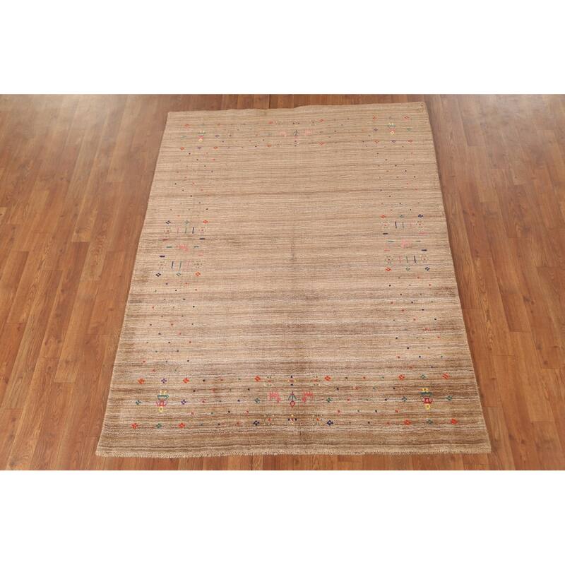 Tribal Striped Gabbeh Oriental Area Rug Handmade Wool Carpet - 4'4"x 5'9"