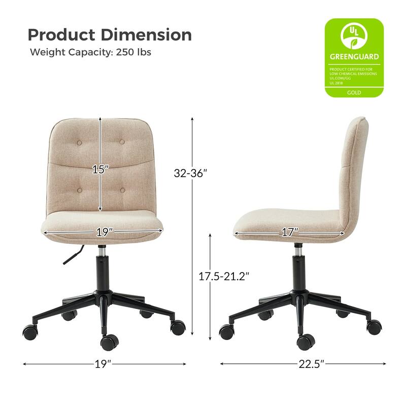 Klaus Upholstered Armless Swivel Task Chair with Tufted Back by HULALA HOME