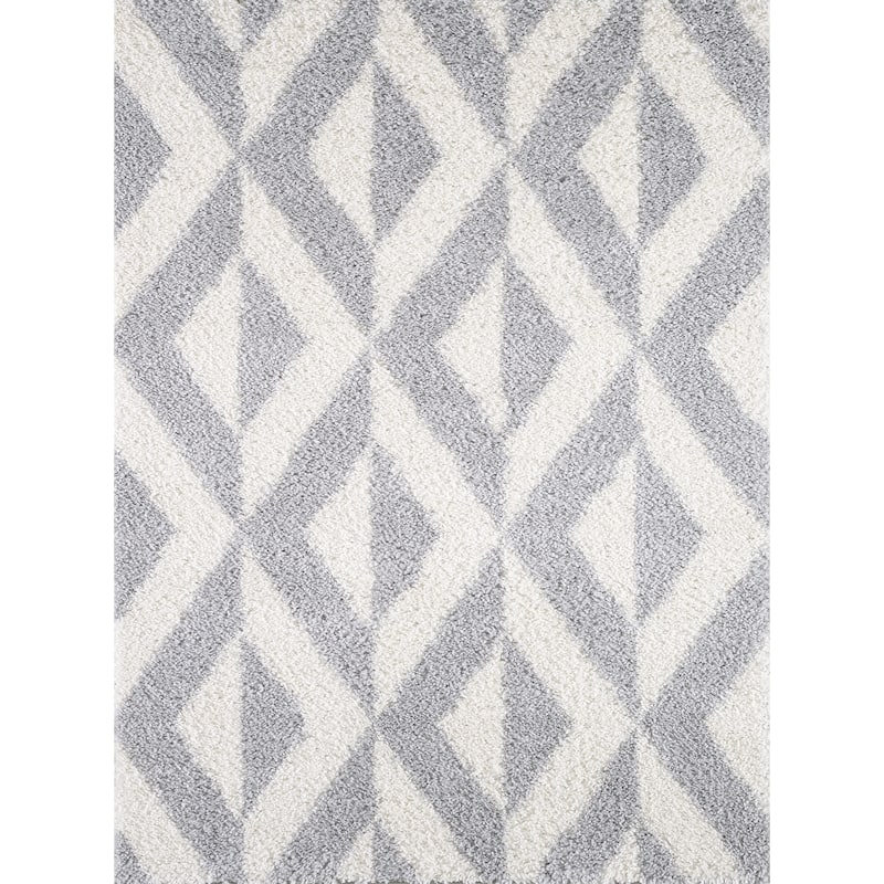 Pax Plush Mid-Century Chevron Shag Area Rug - 2'2" x 7'6" Runner - Light Grey