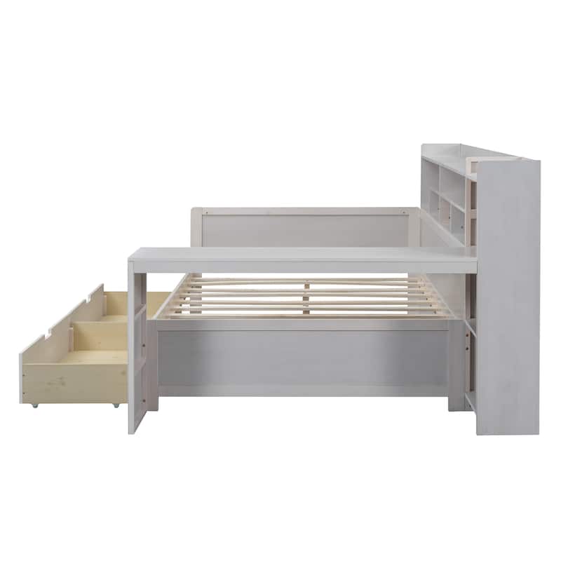 Wooden Full Size Daybed with Storage Shelves