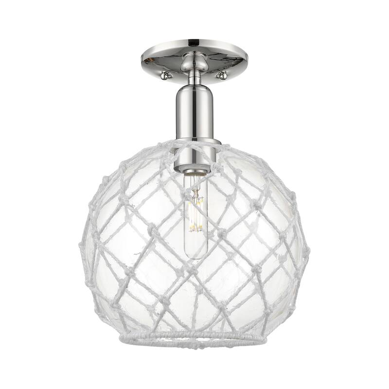 Innovations Lighting Endless Possibilities Arcadia - Farmhouse Rope - 1 Light 10" Semi-Flush Mount - Clear Glass with White Rope/Polished Nickel