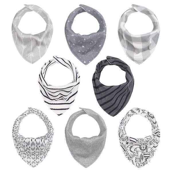 slide 1 of 1, The Peanutshell 8 Pk Bandana Bibs - Greys
