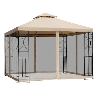 Sand Black Polyester Steel Gazebo Tent UV-Blocking Outdoor with Shelves
