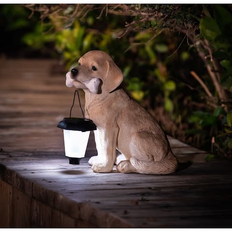Polyresin Puppy with Solar Light Garden Statue