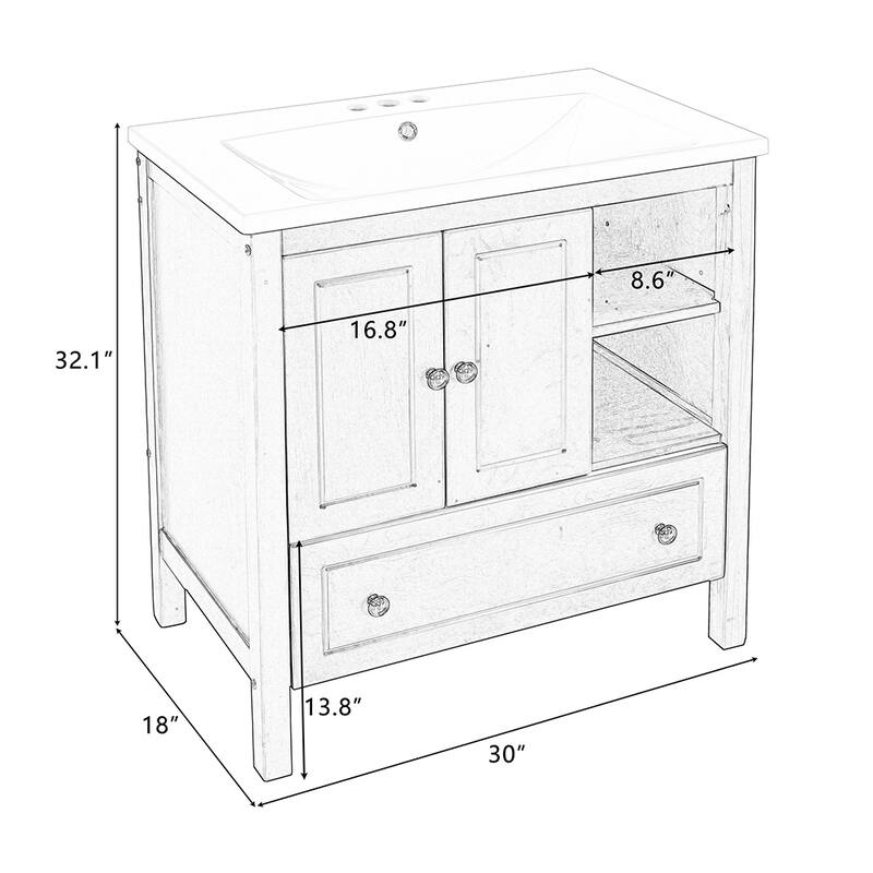 30" Bathroom Vanity with Sink Storage Cabinet and Drawers