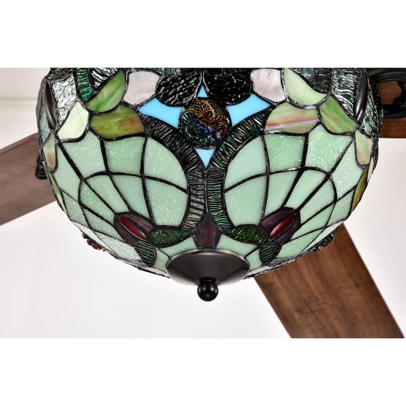 Inio 5-Blade Lighted Ceiling Fan 2-Tier Tiffany Style Glass
