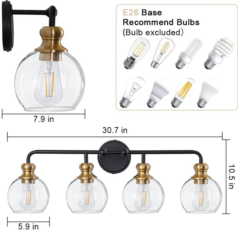 4-Light Dimmable Vanity Light with Clear Glass Shades