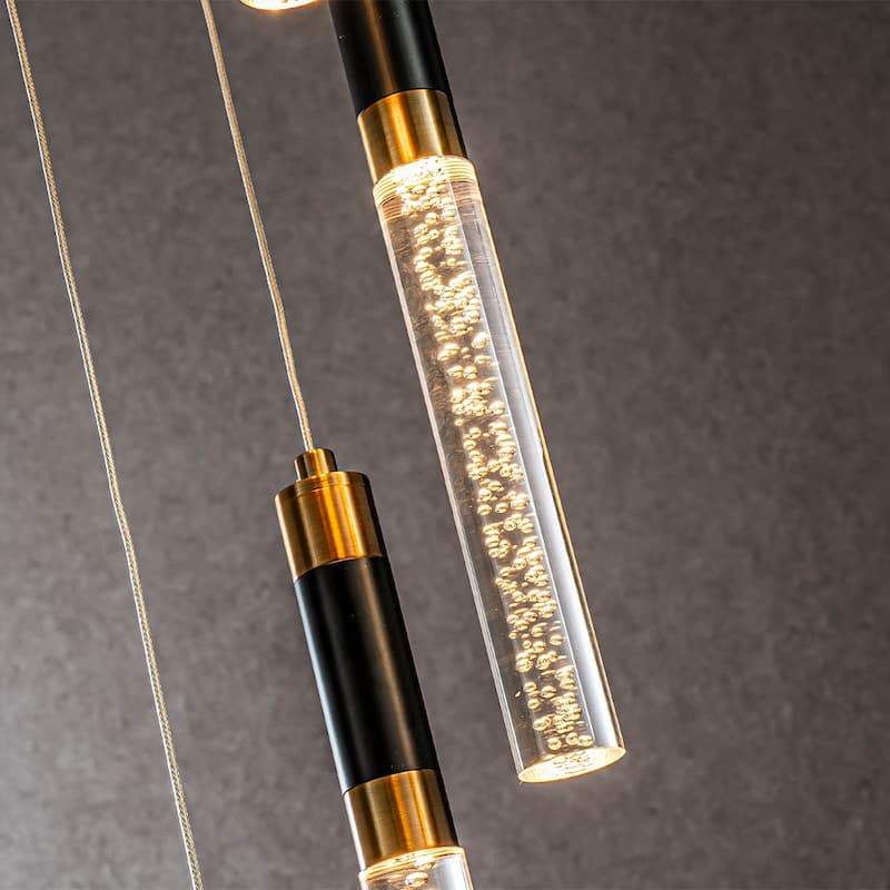CraftHome 5-Light Modern Linear Seeded Bubble Glass Integrated LED Dimmable Pendant Light In Matte Black For Dining Room
