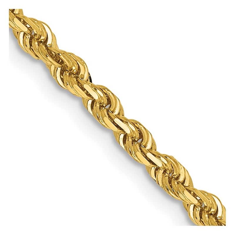 Curata 14k Yellow Gold Solid 3.0mm Sparkle Cut Quadruple Rope Chain Bracelet Lobster Claw