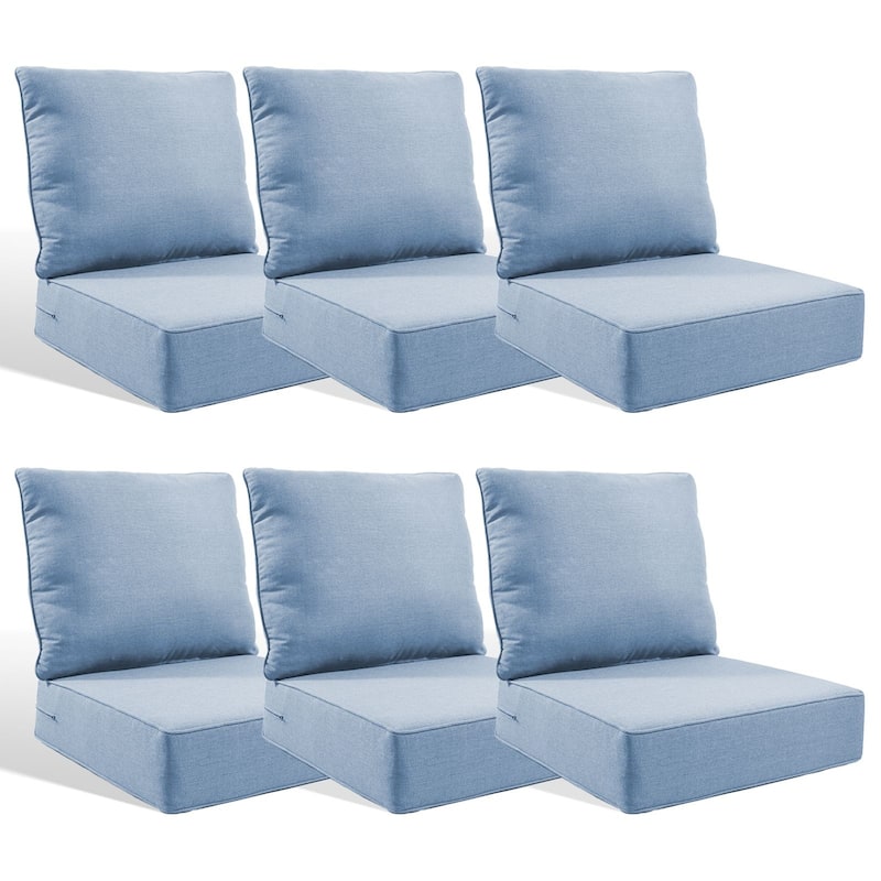 Pocassy 24x24x6 Inch Thick Cushions Pillows Set Indoor Outdoor Deep Seat Water & Fade Resistant - Baby Blue Cushion - 6 Set Seat & Back Cushion