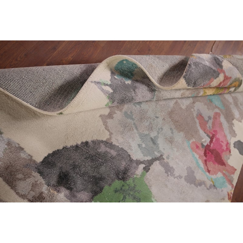Handmade Beige Abstract Indian Area Rug Oriental Wool & Silk Carpet - 5'5"x 7'6"