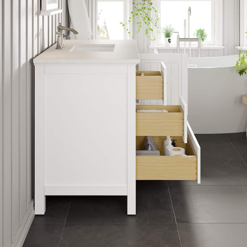 Eviva Britney 42"W x 22"D White Bath Vanity with Carrara Quartz Top