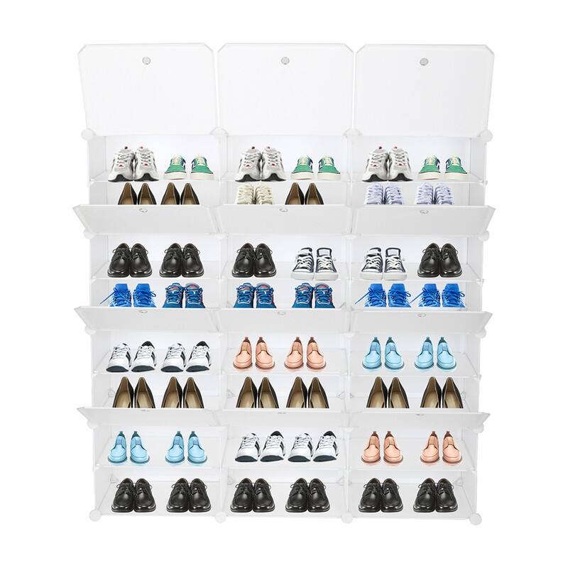 8-Tier Portable 48 Pair Shoe Rack Organizer 24 Grids Tower Shelf,White