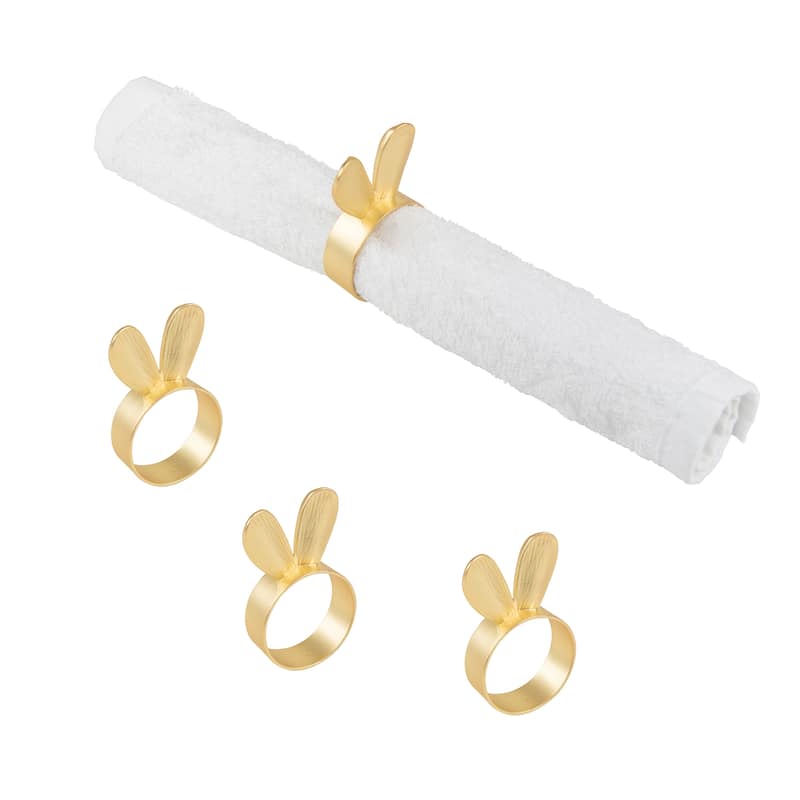 Easter Gold Bunny Rabbit Ears Napkin Ring Set of 4
