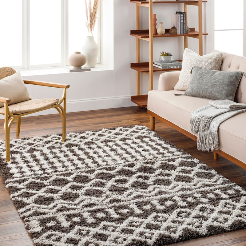 Livabliss Newton Geometric Moroccan Trellis Shag Area Rug - 5' 3" x 7' 3" - Chocolate - Rectangle