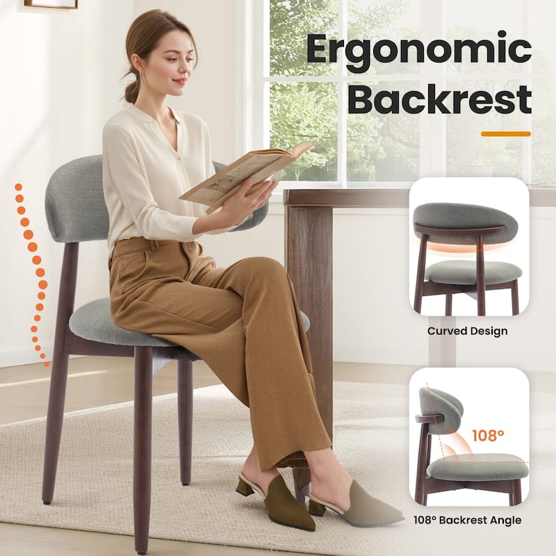 Modern Fabric Upholstered Kitchen Side Chairs, Farmhouse Dining Room Chair with Foot Pegs
