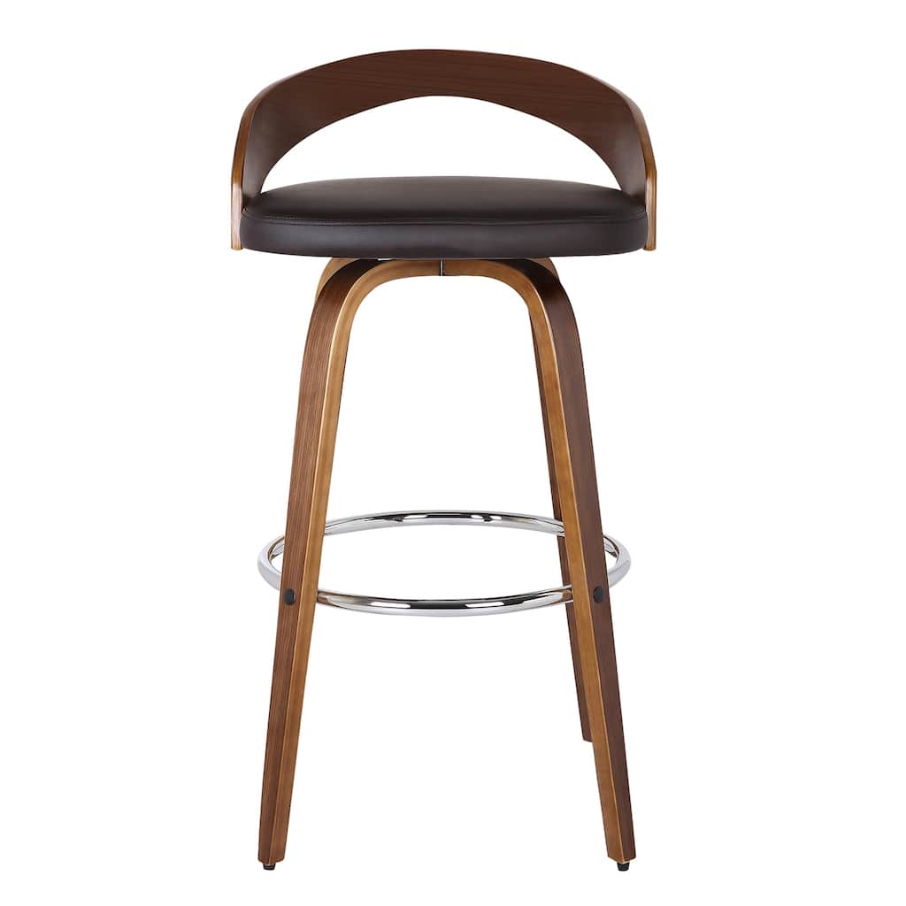 Modern Faux Leather Barstool with Brown Upholstered Seat, 360 Degree Swivel and Footrest, Perfect for Home Bar