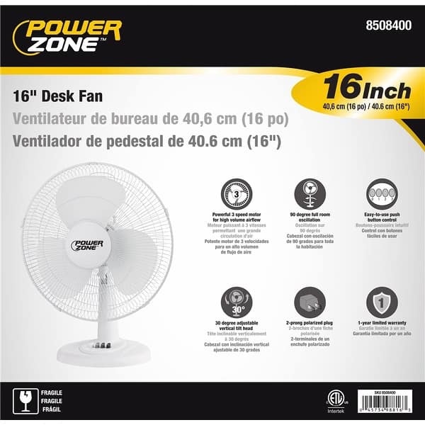 Shop Power Zone Ft 40 3 Speed Desk Fan White 16 Overstock