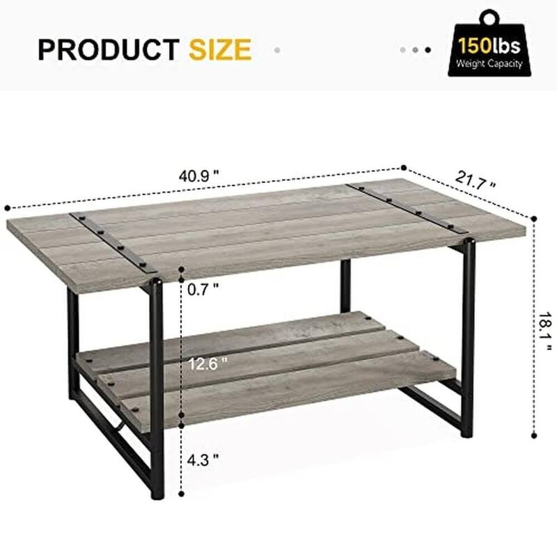 2-Tier Farmhouse 41'' Large Wood Coffee Table with Shelf
