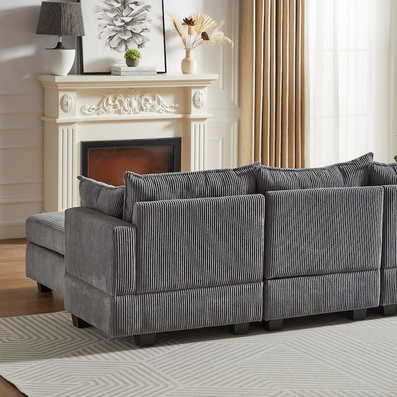 Roomfitters 113.5" Modular Corduroy U-Shaped Sectional Sofa, 6-Seater Convertible Couch with Chaise and Storage Ottoman