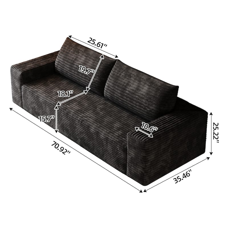 Loveseat with Memory Foam & Furry Pillows, Corduroy Fabric Deep Seat Couch, Small 2-Seater Cloud Couch with Wide Armrests