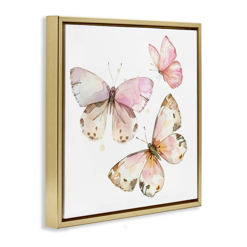 Stupell Soft Watercolor Butterfly Trio Framed Floater Canvas Wall Art Design By LSR Creative Studio