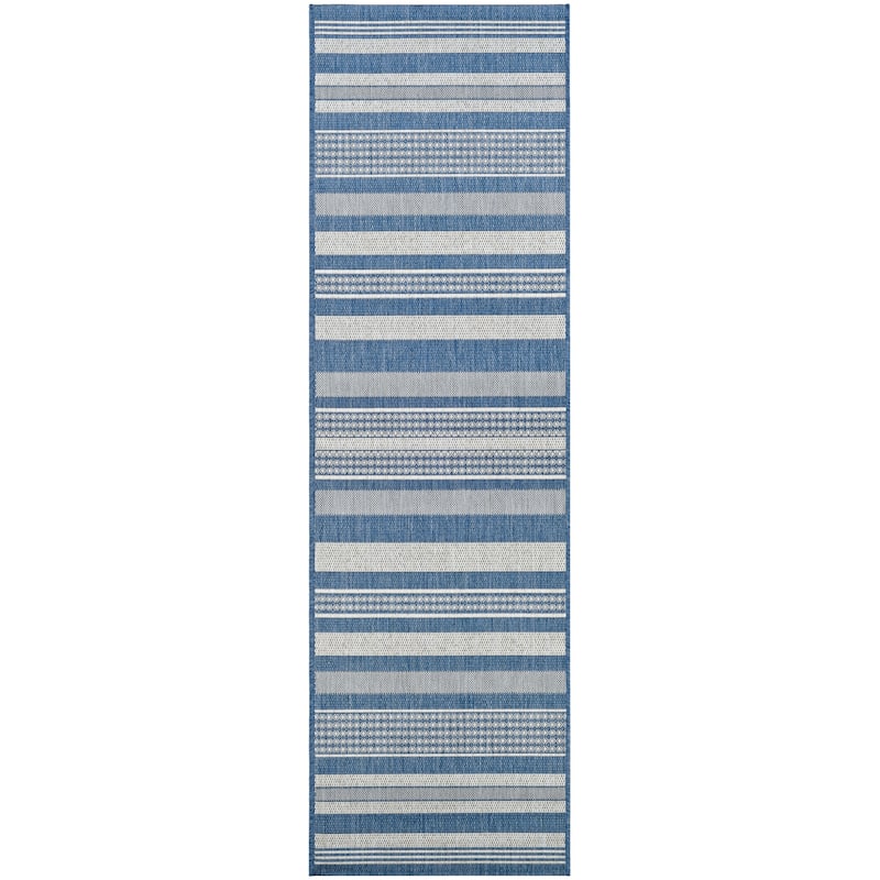 Dream Decor Rugs Pergola Bower Stripe Indoor Outdoor Area Rug - 2'3" x 11'9" Runner - Blue
