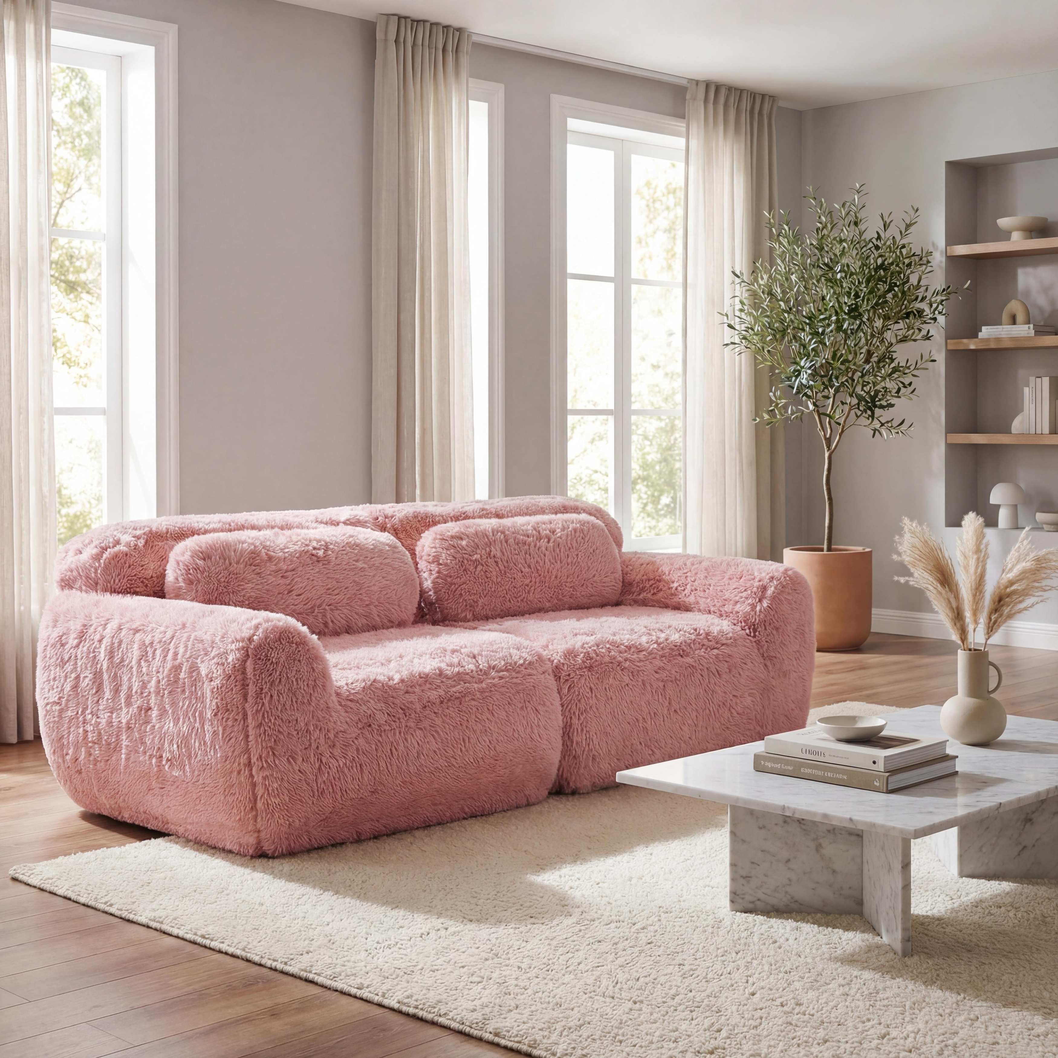 Homy Casa Pink Plush Modular Sectional Sofa Set Soft Cloud Floor
