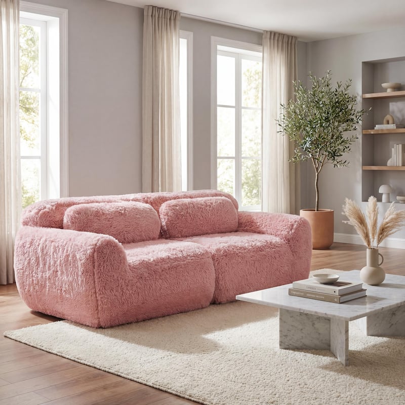Homy Casa Pink Plush Modular Sectional Sofa Set Soft Cloud Floor Couch