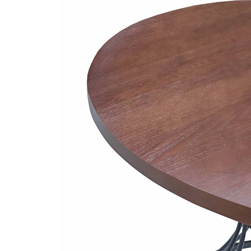 42" Round Dining Table -Solid Wood-Look Top, Heavy-Duty Wrought-Iron Pedestal Base, Compact Kitchen & Breakfast-Nook Furniture