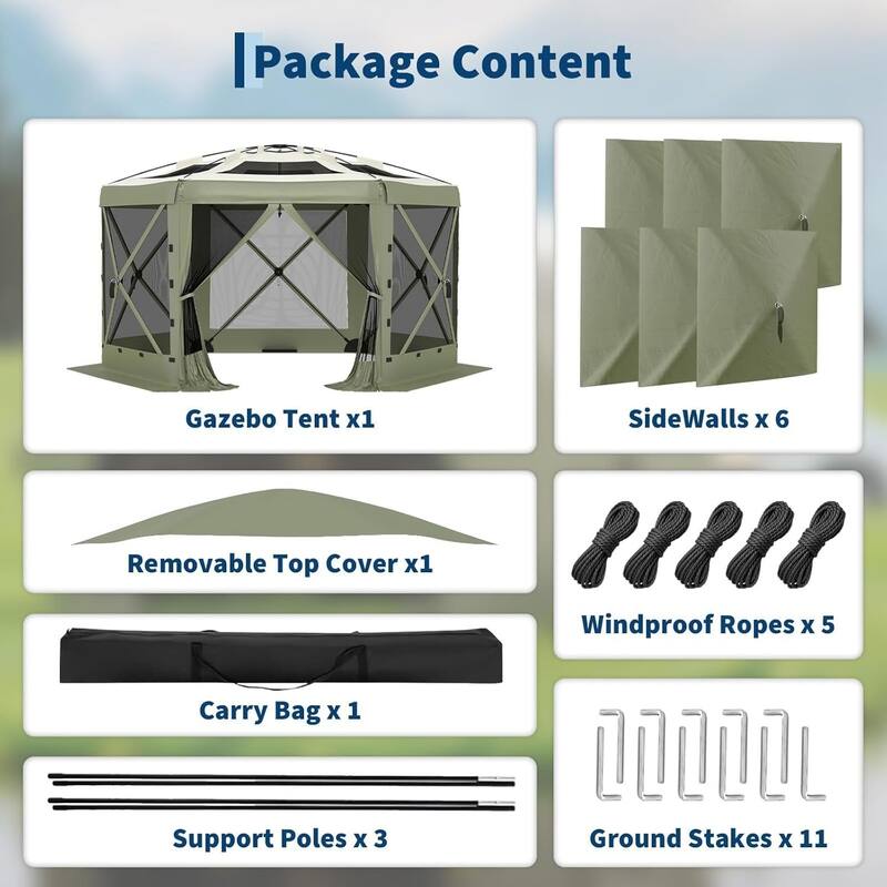 11.8FT Pop Up Gazebo Tent with 6 Removable Wind Panels for Outdoor Events, Camping, Patio, Backyard - N/A