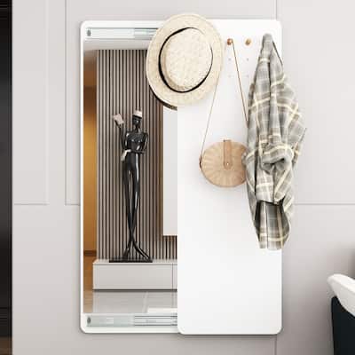 Modern White Full-Length Mirror w/Adjustable Coat Rack Mirror Closet - 47.2"x15.7"