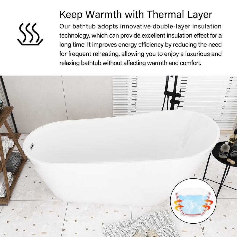 Acrylic Freestanding Flatbottom Soaking Bathtub in Glossy White