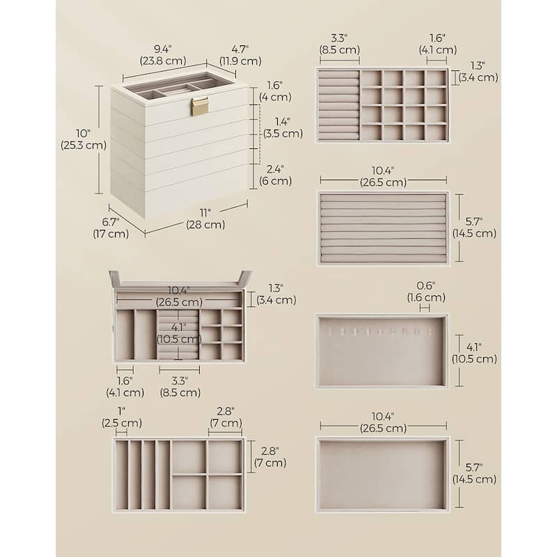 Multi-Layer Jewelry Storage Box with Stackable Trays and Soft Velvet Interior Protection and Glass Lid