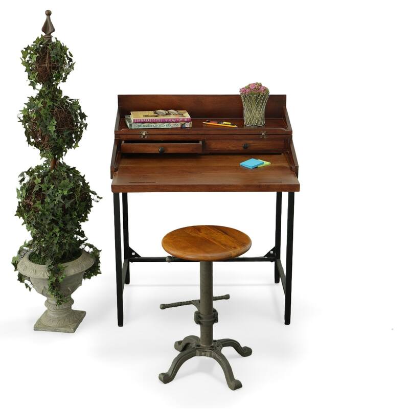 Lift-Top Writing Desk with 2-Drawer - 33" - Brown and Black