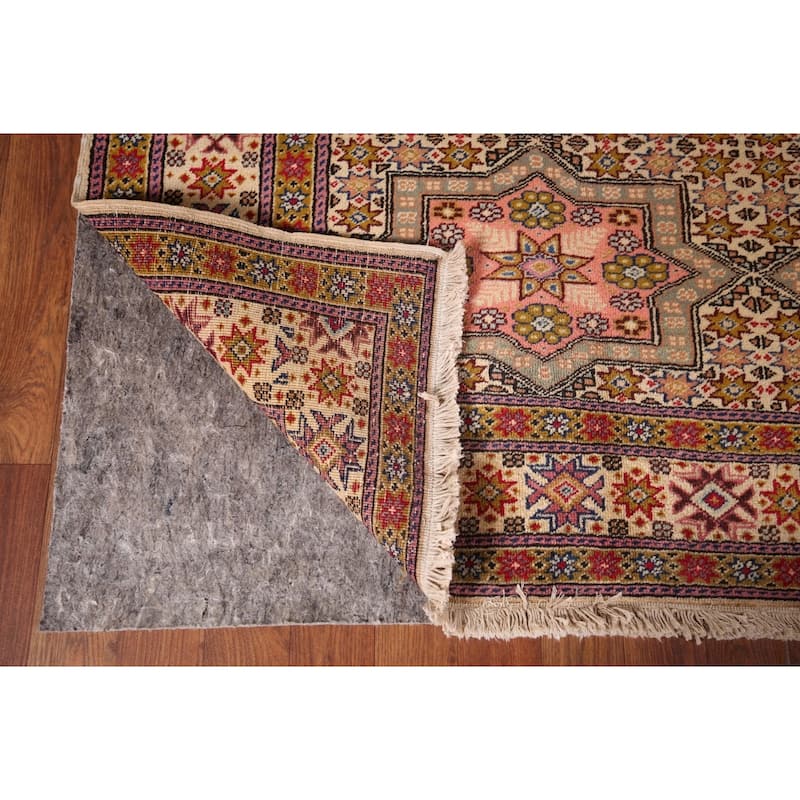 Geometric Anatolian Turkish Vintage Rug Handmade Beige Wool Carpet - 6'7" X 9'10"