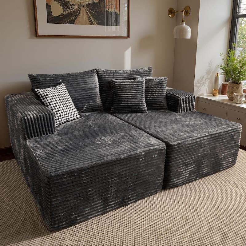OVIOS Plush Sponge Double Chaise Lounge Sofa - Grey