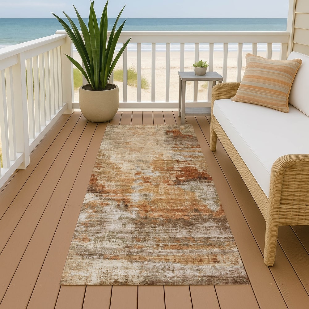 Machine Washable Indoor/ Outdoor Abstact Contemporary Chantille Rug