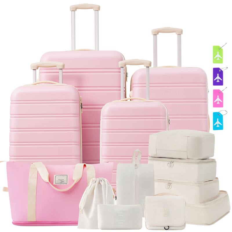 4-Piece, Modern Luggage Sets, Hard-shell Luggage Expandable Swivel Wheels Luggage with TSA Lock, for Boarding Travel - Pink