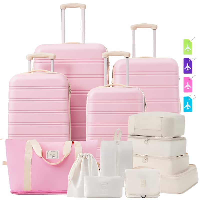 Hardshell Luggage Sets 4 pcs + Bag Spinner Suitcase with TSA Lock Lightweight-16"+20"+24"+28" Luggages - Light Pink