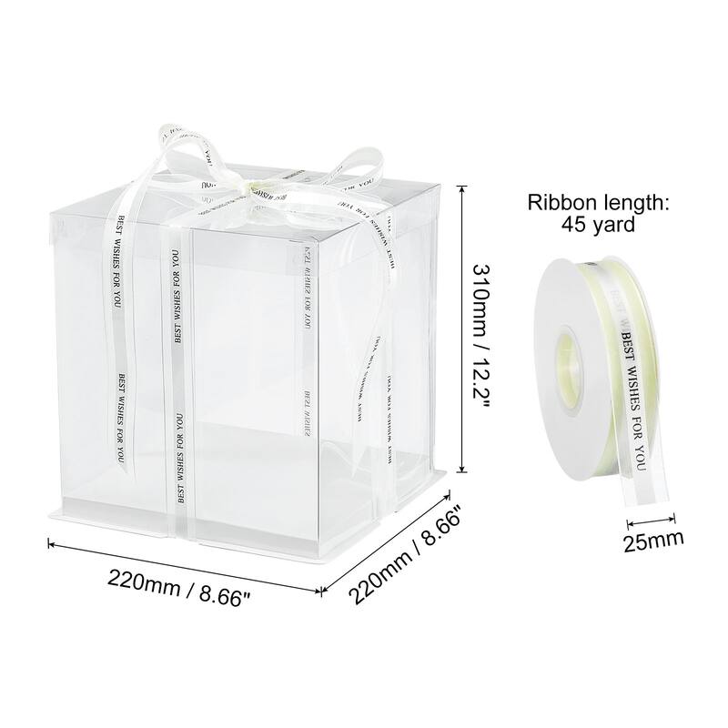 Clear Cake Box with Ribbon, 6Pcs 7"x7"x5" for 4 Inch Cake Packing