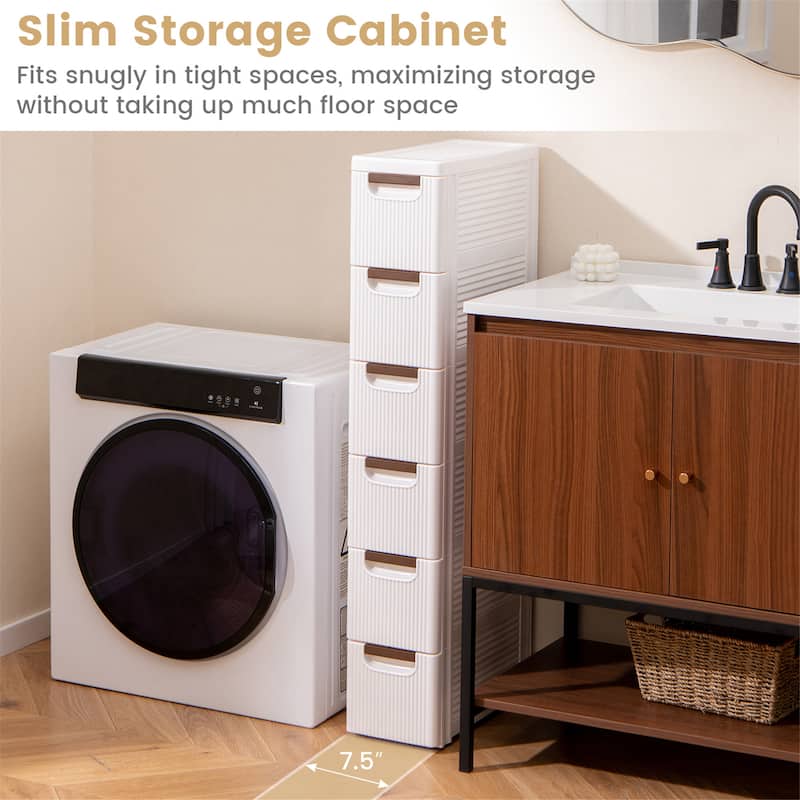 Gymax 6-Drawer Narrow Rolling Storage Cabinet w/ Pull Handles Built-in