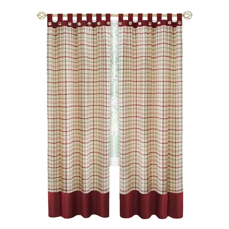 Tattersall Button Tab Top Window Curtain Panel