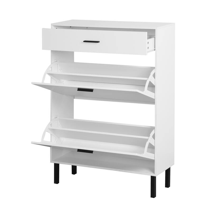 Shoe Cabinet with 2 Flip Drawers, Slim Hidden Shoe Storage Cabinet, Shoe Rack Storage Organizer with Drawers & Metal Legs