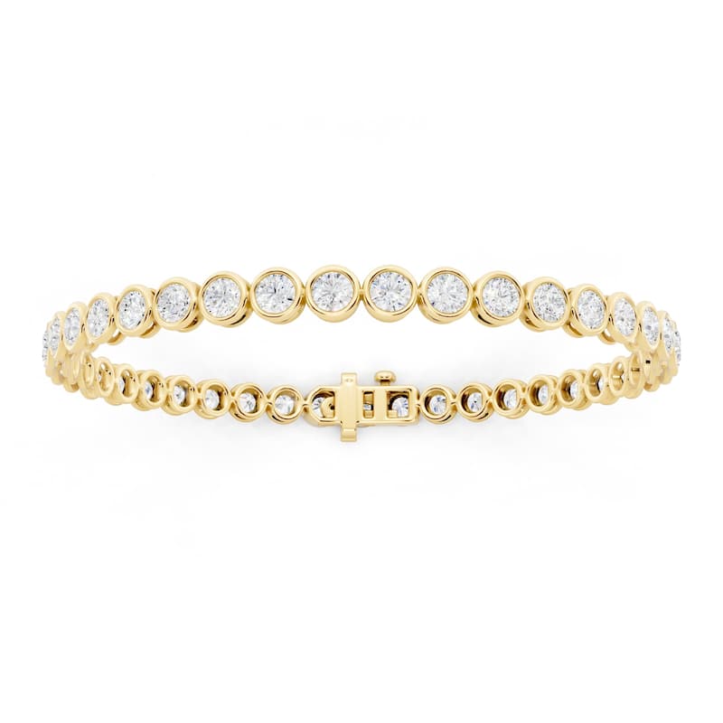 Auriya 14K Gold Round Lab Grown Diamond Bezel Tennis Bracelet 5 1/4 ct. tw. (E-F VS) - Yellow