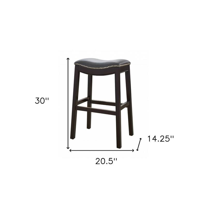 Linen Saddle Seat Bar Stool with Nail Head Trim and Footrest