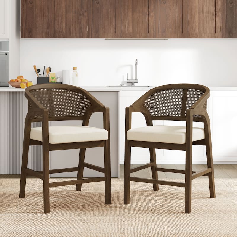 Christopher Knight Home - Harry Wood Counter Stool (Set of 2) - WALNUT+Beige